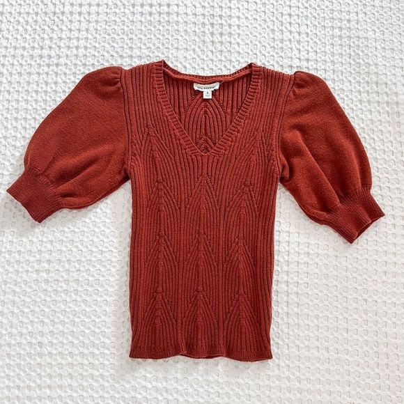 Blu Pepper Sweaters - Blu Pepper V-Neck Short Sleeve Sweater | Rust | Size Small
